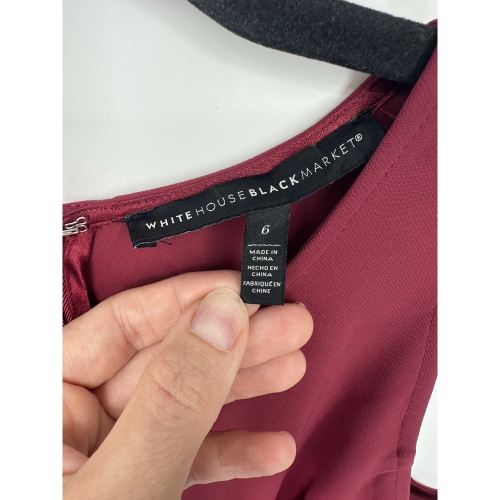 White House Black Market Jumpsuit Size 6 Burgundy Wine Overlay Sleeveless 0288 - Picture 3 of 7